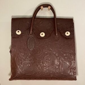 Large Dark Brown Hand Tooled Leather Traveler